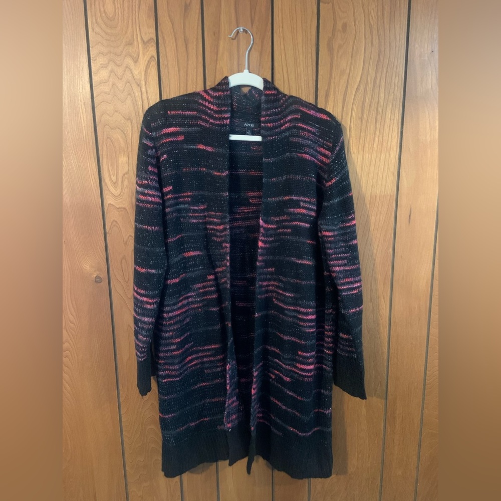 Black and pink sweater with silver sparkle throughout